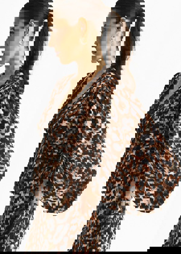 Gini London Brown Animal Lace Trim Satin Bias Midi Dress