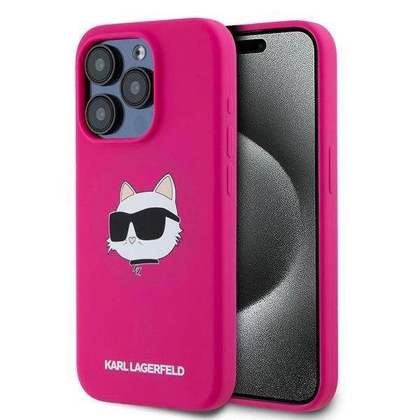 Karl Lagerfeld Choupette Head Silicone Case with MagSafe Case for iPhone 15 Pro 6.1"  Pink - KLHMP15LSCHPPLF