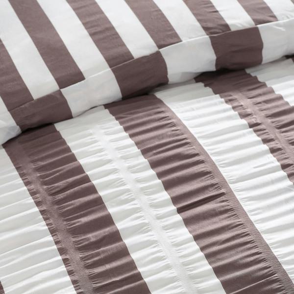 Catherine Lansfield Seersucker Frill Stripe Duvet Cover Set Chocolate