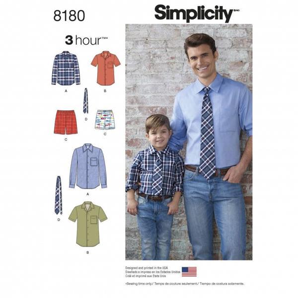 Simplicity Sewing Pattern 8180, Shirts, Shorts, Ties, Tops for Kids, Men, Teenagers, A (S - L / S - XL) - Easy