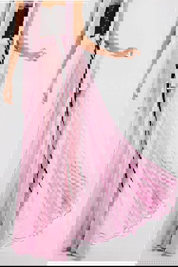 Gathered A-Line Glitter Chiffon Maxi Skirt SK30