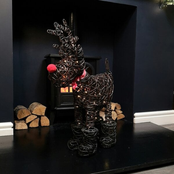 Samuel Alexander 65cm Battery Operated Rattan Woven Rudolph Reindeer with Warm White LEDs