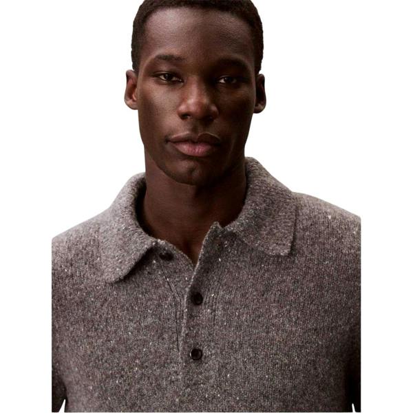 Calvin Klein Mens Heather Long-Sleeved Polo Sweatshirt - Grey Heather - 
