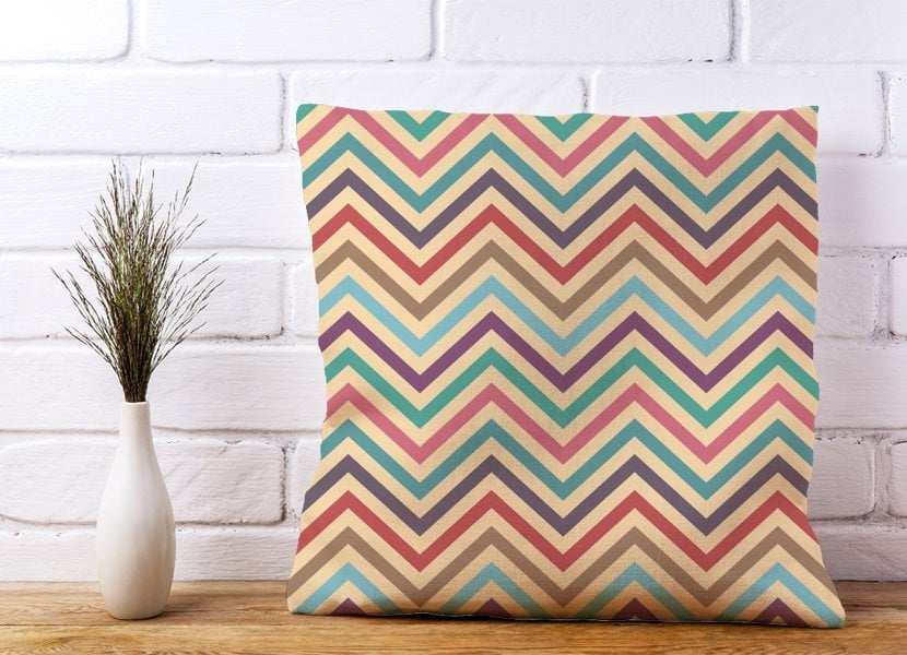 Warren Reed Geometric Vintage Colored Chevron Pattern Cushions