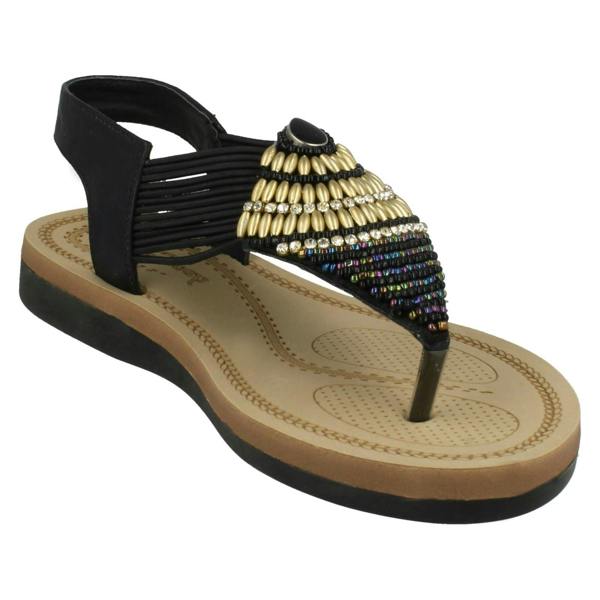 Savannah Ladies Savannah Low Wedge Beaded Toepost Sandals