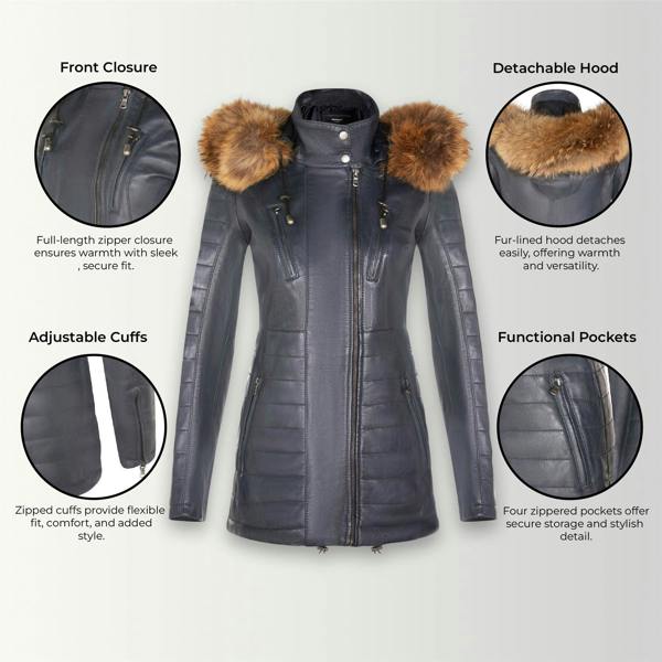Infinity Leather Womens Quilted Leather Parka Jacket-Curitiba