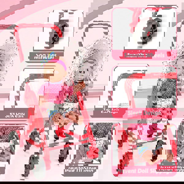 deAO Toys Baby Doll Stroller Set Pushchair Doll Playset with Soft Smooth 13 Inch New-born Realistic Doll Great Nurturing Nursery Role Play Set