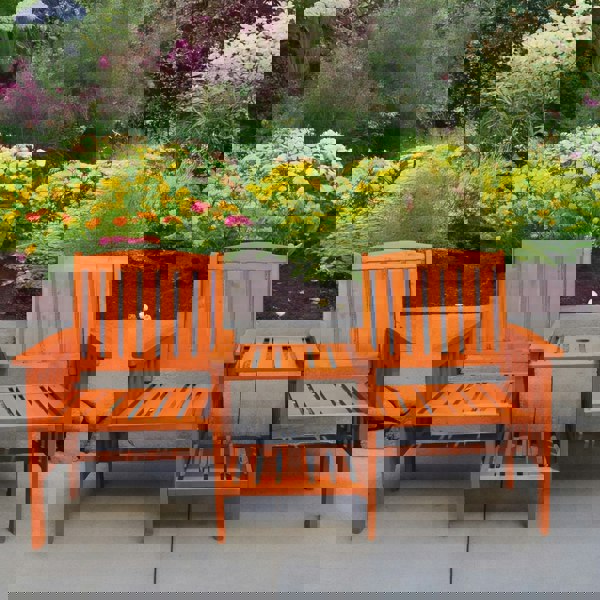 Rafaelo Mobilia Wooden 2 Seater Outdoor Bench With 2 Tier Table Brown