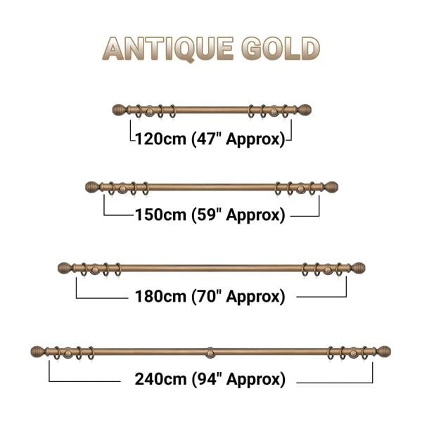 A.Unique Home Ribbed Wooden Curtain Pole with Rings and Fittings, In a Variety of Colours and Sizes (35mm) (240cm, Antique Gold)