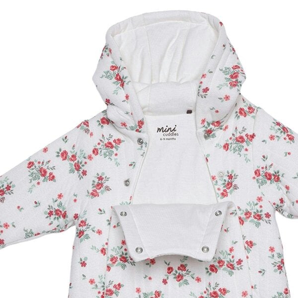 Mini Cuddles Rose-Print Pramsuit (White)