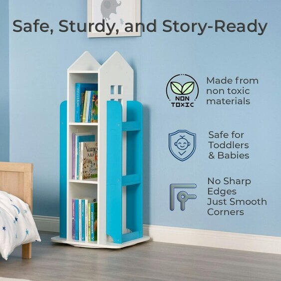 Neo Kid's Freestanding Bookshelf Blue House Shaped 360° Rotating