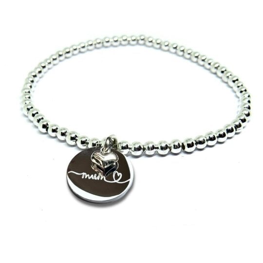Aye Do Gifts Silver Beaded Mum Charm Bracelet with Mini Heart