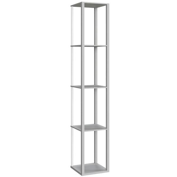 Grey modern standing floor lamp with open rectangular shelves