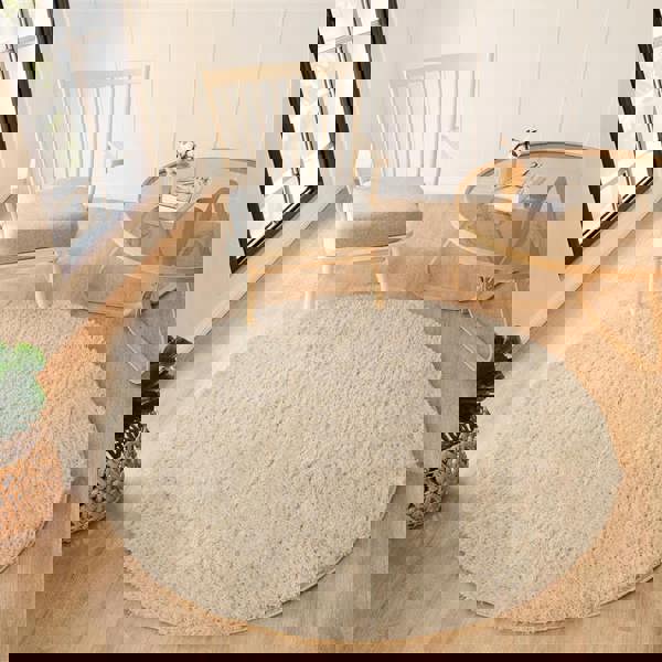 Livabliss Moda Shag-Solid Color Beige Plush Soft Pile Rug