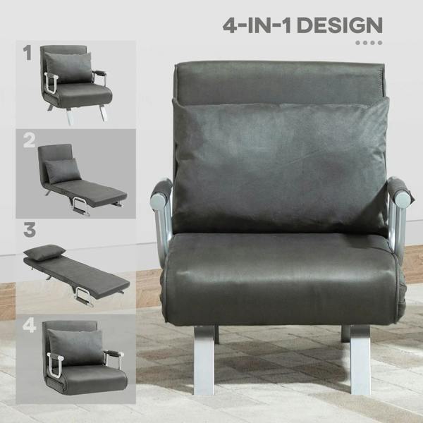 Grey 4-in-1 chair bed showing convertible chair-to-bed design