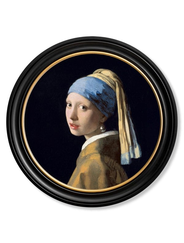 Exceptional Art c.1665 Girl with a Pearl Earring - Round Frame J Vermeer