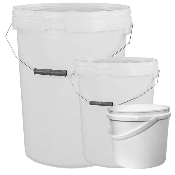 2 x Strong Heavy Duty 5L White Multi-Purpose Plastic Storage Buckets With Lid & Handle