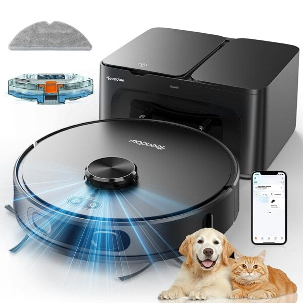 Teendow D65S MAX Robot Vacuum Cleaner with Mopping Function and Automatic Suction Station, 6000Pa Suction Power