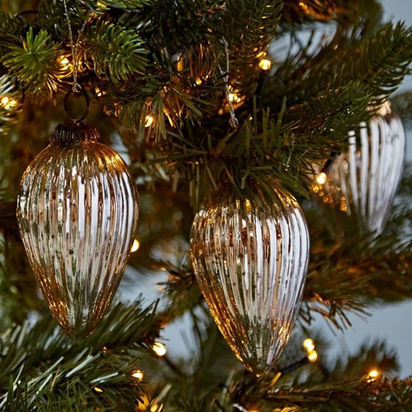 Paper High Set of 3 Silver Antique Effect Recycled Glass Teardrop Baubles