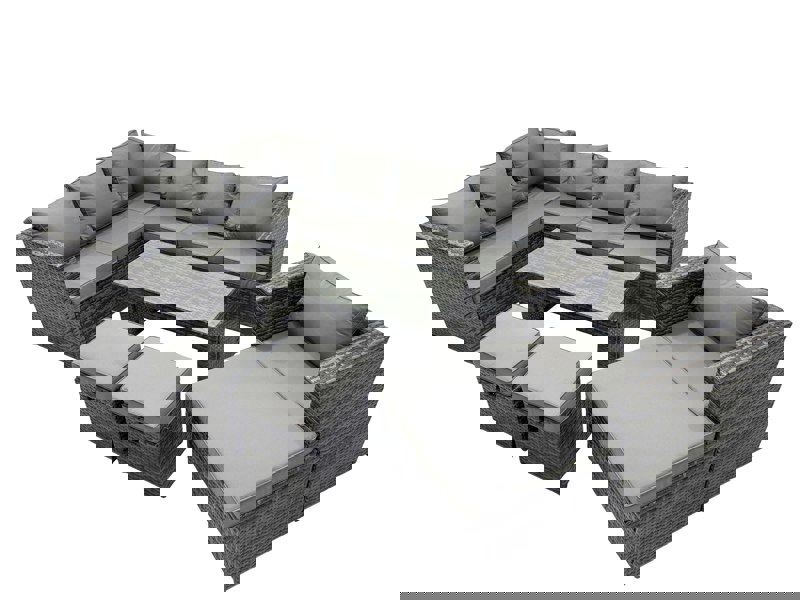 Fimous 7 Pieces Outdoor PE Rattan Garden Furniture Corner Sofa Oblong Coffee Table Set with Cushions 3 Footstools Dark Grey Mixed