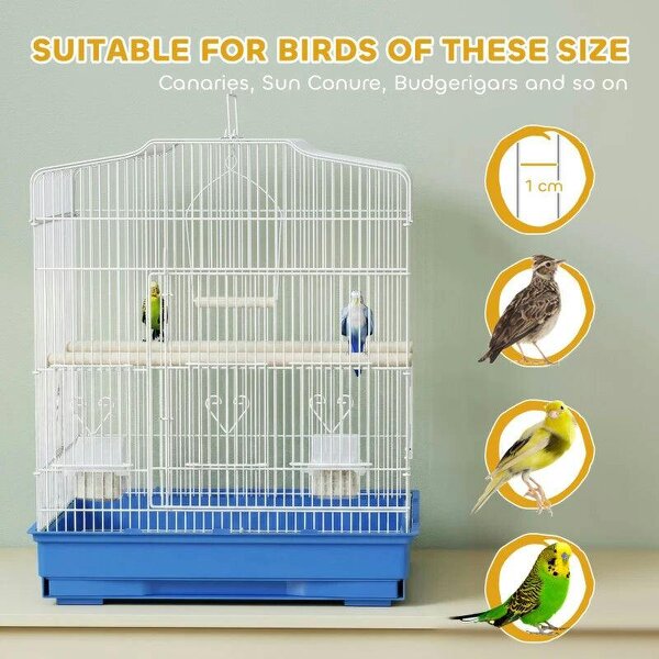 Large Metal Bird Cage with Perches, Food Bowls, Swing, for Budgies, Finches, Blue
