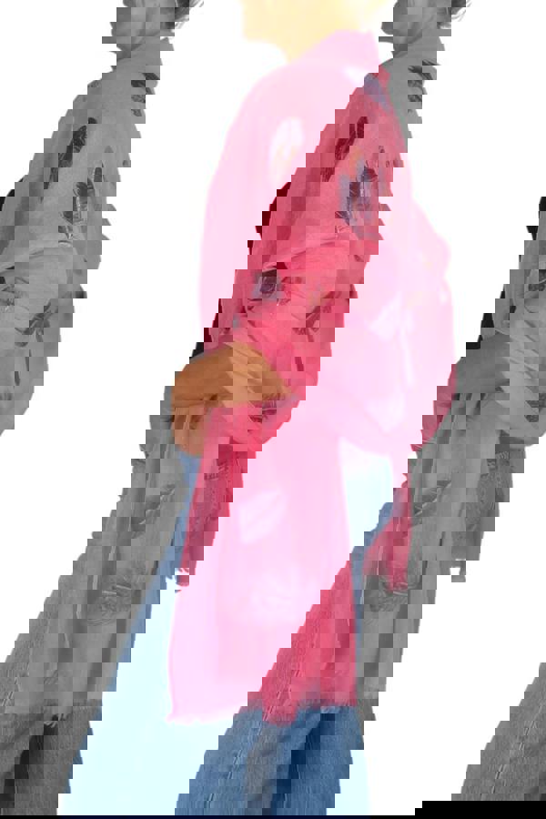 Paulo Due Feather Print Lightweight Scarf with Gold Lurex Detail