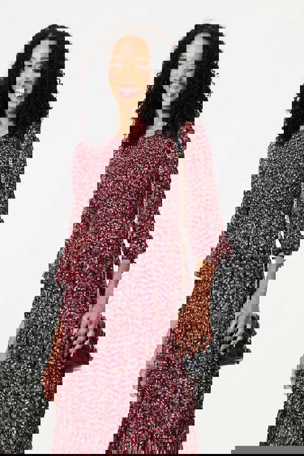 Rust | Ditsy Floral Tier Puff Sleeve Midi Dress
