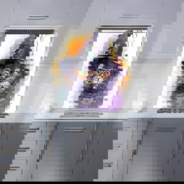Warren Reed - Designer Splashart Cat In A Witches Hat Kitchen Splashback