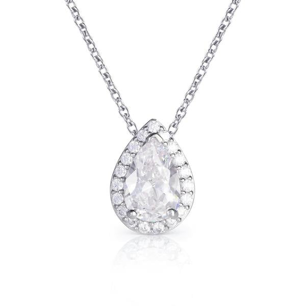 namana 925 Sterling Silver Pear Drop White Halo Pendant Necklace for Women