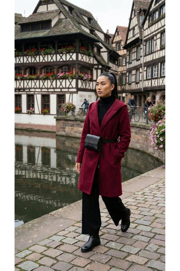Meira Longline Hooded Coat With Rolled Sleeves - Khaki