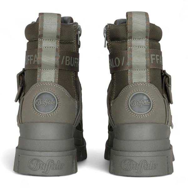 Buffalo Womens Khaki Chunky Platform High Ankle Combat Boots - ASPHA-COM1