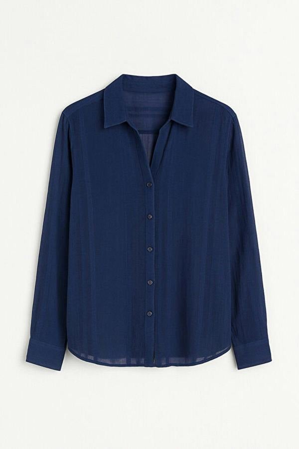 WOVCOR Ribbed Detail Lightly Transparent Shirt
