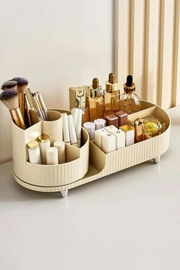 Living and Home Large Cream Capacity Makeup Organizer with Rotating Brushes Holder