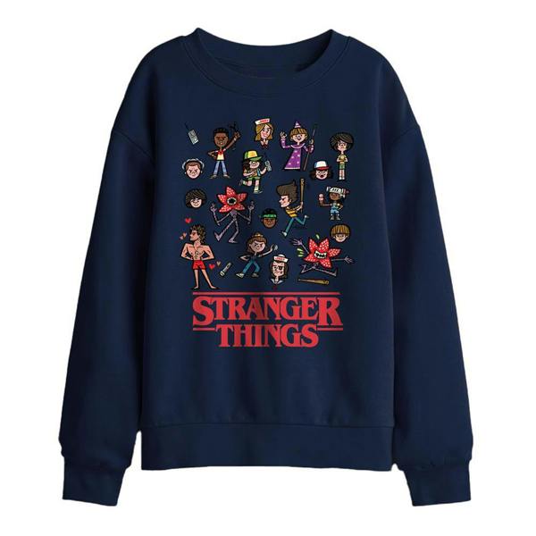 Stranger Things Childrens/Kids Cartoon Characters Sweatshirt - Navy - 