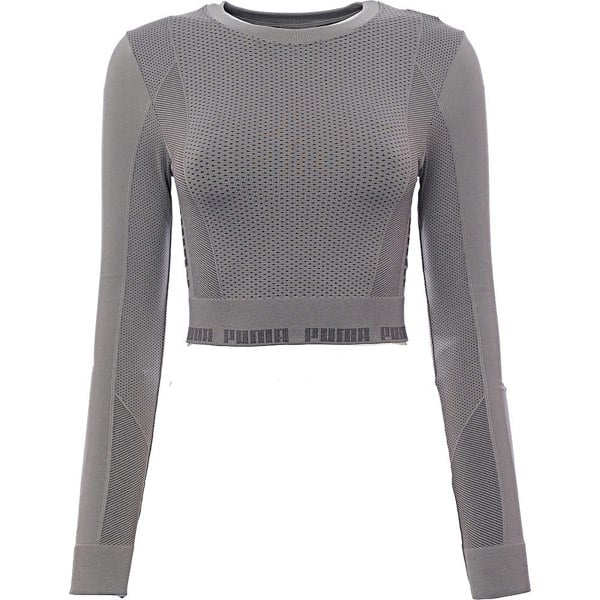 Puma Womens Charcoal Grey Training Evoknit Seamless LS Crop Top