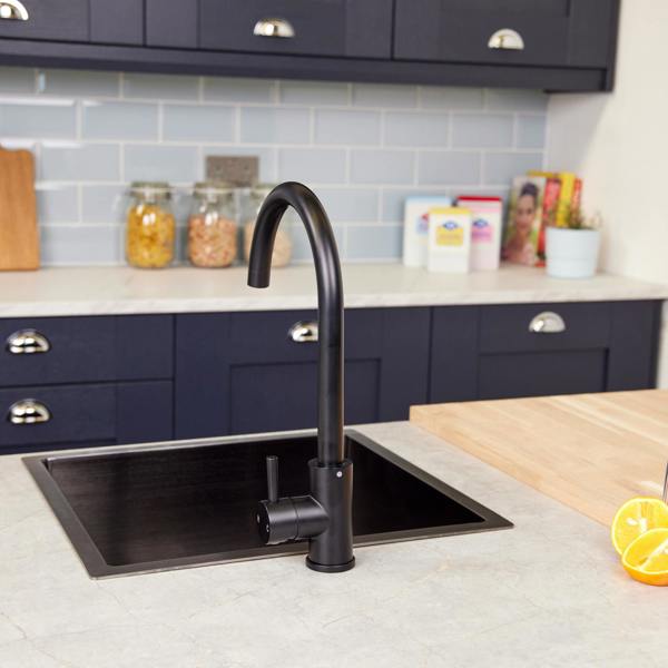 Top-Fix | Vito Swan Neck Style Kitchen Mixer Tap | Matt Black Finish