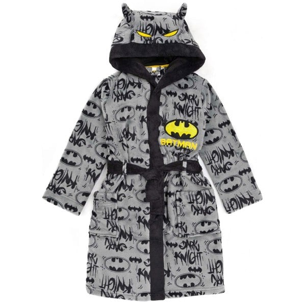 Batman Boys Fluffy Robe - Grey/Black/Yellow