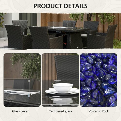 Wyld Haus Lemadi Rattan Black 6 Seater Outdoor Dining Set With Fire Pit Table