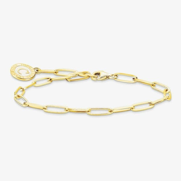 THOMAS SABO Gold Plated White Cold Enamel Long Link Charm Bracelet X0286-427-39