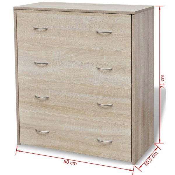 Berkfield Sideboard with 4 Drawers 60x30.5x71 cm Oak Colour