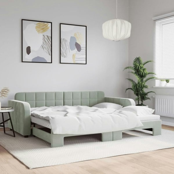Berkfield Daybed with Trundle Light Grey 90x190 cm Velvet