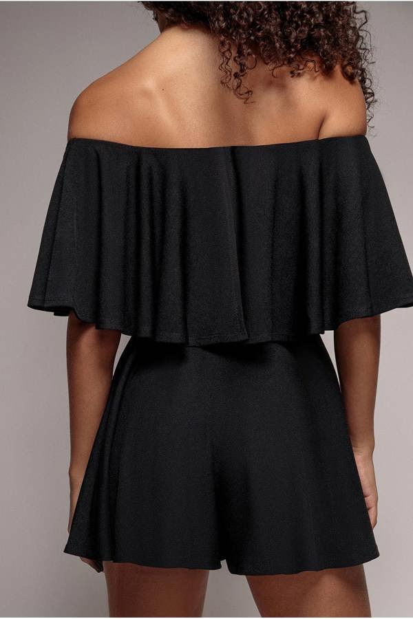 Off The Shoulder Frill Neck Skater Playsuit - Black TR30B