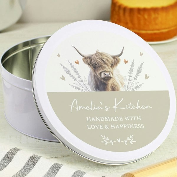 Personalised Memento Company Personalised Highland Cow Cake Tin