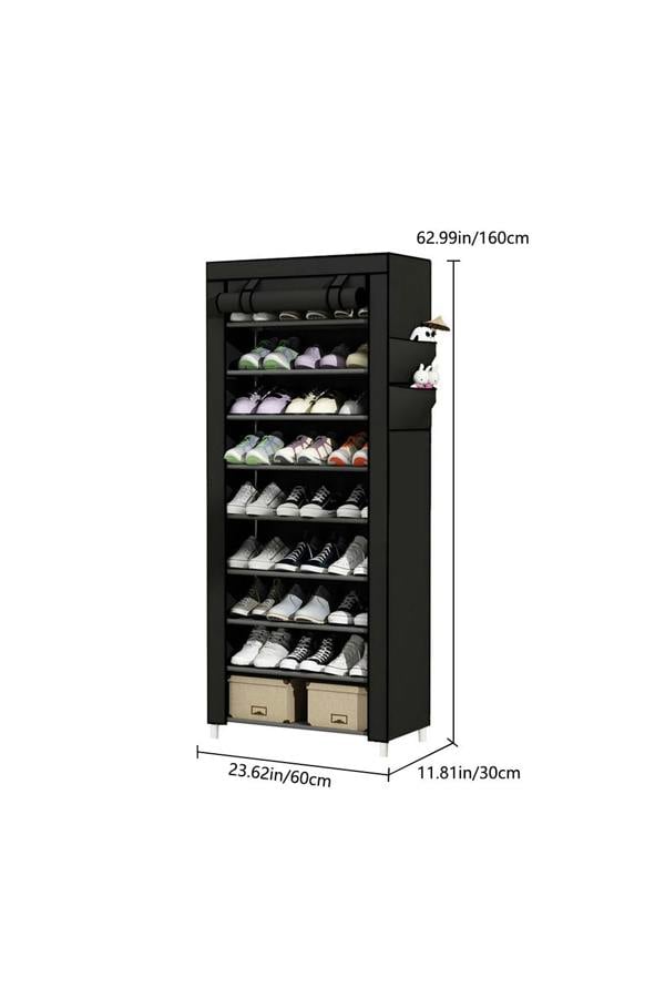 Living and Home 10 Tier Simple Dustproof Multi-Layer Fabric Storage Artifacts Shoe Rack w/ Door