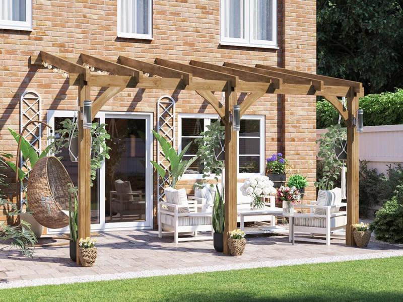 Dunster House Wooden Lean To Pergola Kit 4m x 3m Wall Mounted Garden Plant Frame Leviathan