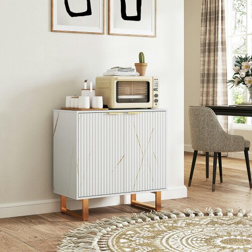 Wyld Haus Redi Sora White And Gold Elegant Sideboard With Ribbed Finish