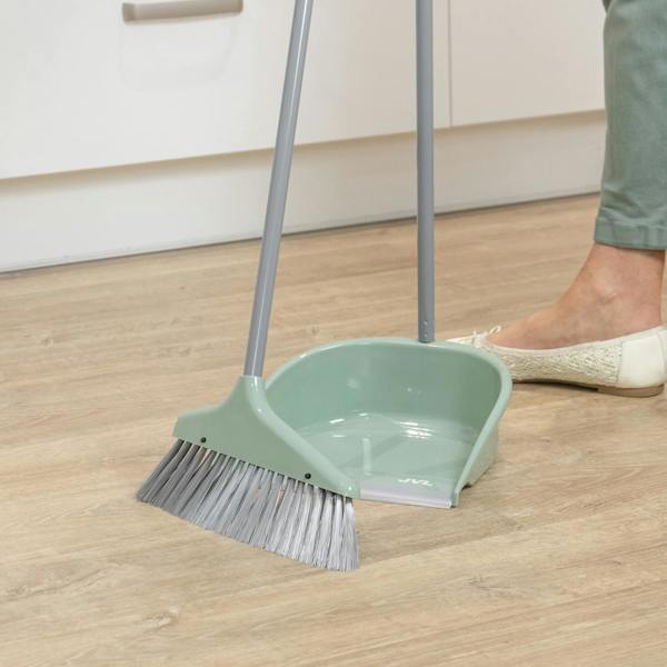 JVL Long Handle Dust Pan And Brush Set - Green