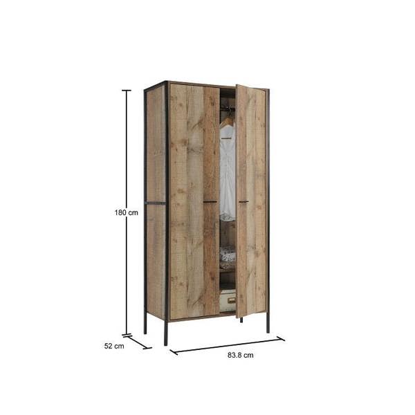 Timber Art Design Stretton Urban 2 Door Double Wardrobe Bedroom Furniture Rustic Industrial Oak