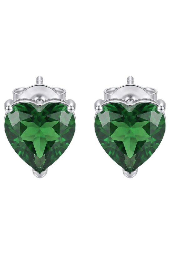 Latelita Amore Heart Emerald Stud Earrings Silver