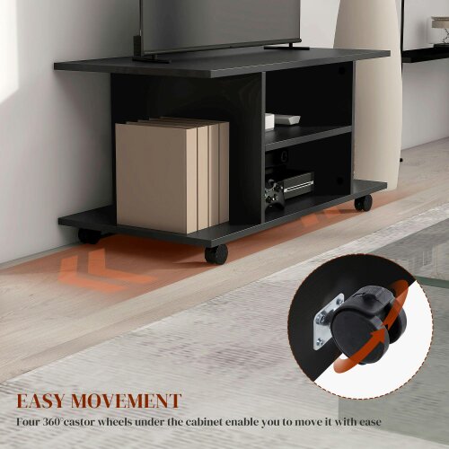 Wyld Haus Coro 80cm Wooden Black Mobile TV Storage Unit With Shelves And Bookcase Design